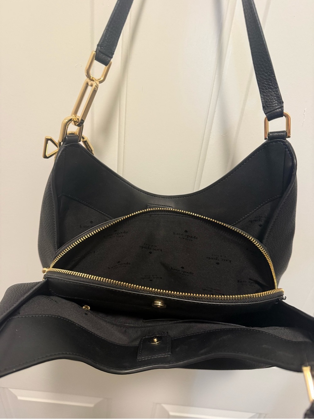 kate spade Black Pebbled Leather Shoulder Hobo with Heart Charm - Picture 5 of 9